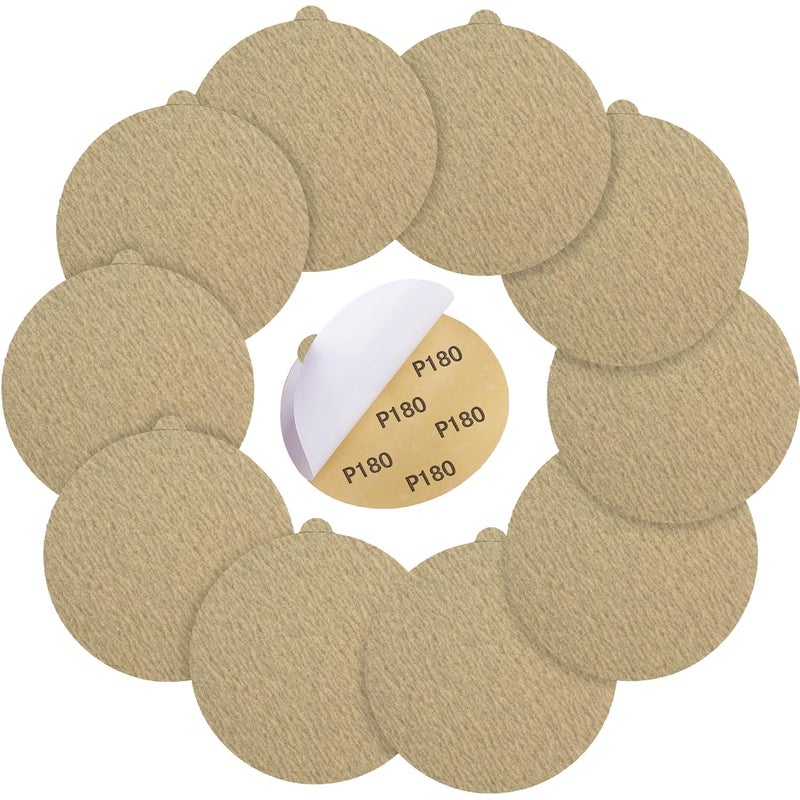 Shawya Premium 6 Inch Gold PSA Sanding Discs 180 Grit (Box of 50) Self Adhesive Stickyback Sandpaper for Wood Working Metal Polishing Easy Attachment Efficient Sanding Performance - Image 1